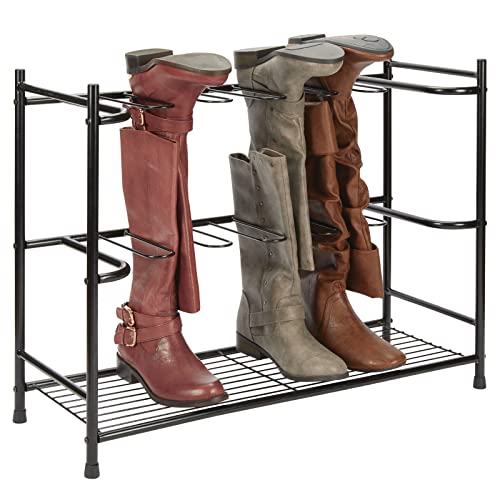 mDesign Boot Storage and Organizer Rack, Space-Saving Holder for Rain Boots, Riding Boots, Dress Boots - Holds 6 Pairs - Sleek, Modern Design, Sturdy Steel Construction - Black