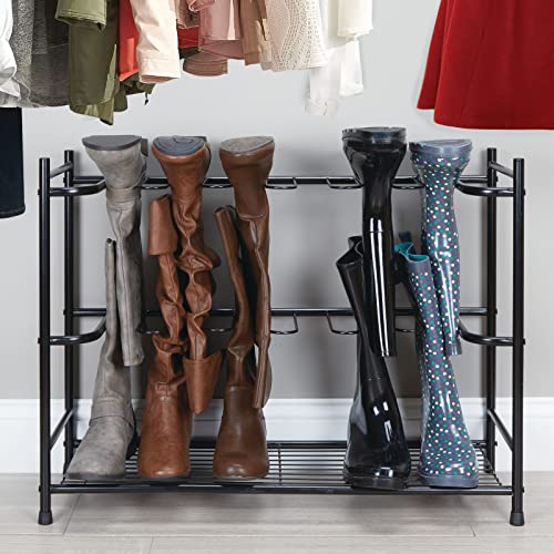 mDesign Boot Storage and Organizer Rack, Space-Saving Holder for Rain Boots, Riding Boots, Dress Boots - Holds 6 Pairs - Sleek, Modern Design, Sturdy Steel Construction - Black