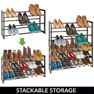 mDesign Metal 3 Tier Adjustable/Expandable Shoe and Boot Storage Organizer Rack - Space-Saving, Angled Vertical Storage - Closet, Entryway, Mudroom, Bedroom, Garage - Espresso Brown