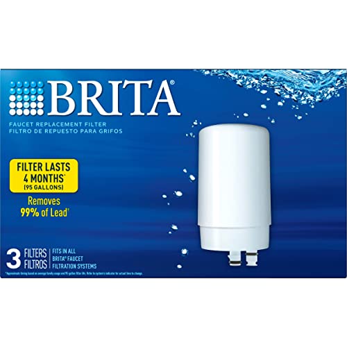 Brita Water Filter Replacements for Sink, Faucet Mount Water Filtration System for Tap Water, Reduces 99% of Lead, Basic, White, 3 Count