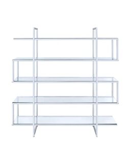 coaster furniture modern contemporary 5 shelf zig zag bookcase etagere metal bookshelf clear tempered glass shelves chrome 801304