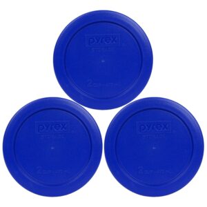 pyrex 7200-pc 2 cup cadet blue round plastic food storage lid, made in usa - 3 pack