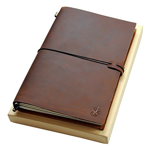 WANDERINGS Large Leather Journal - The Grande Refillable Travelers Notebook - Perfect for Writing, Sketching, Scrapbooks, Travelers, Extra Large, Blank Inserts 11x7.5 inches