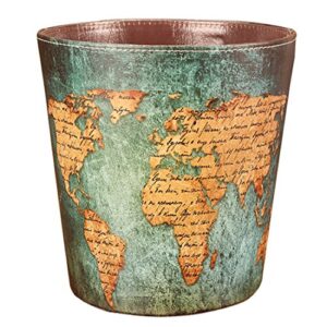 hmane wastebasket, decorative round waterproof litchi leather trash can paper garbage container bin for living room - (pattern-3)