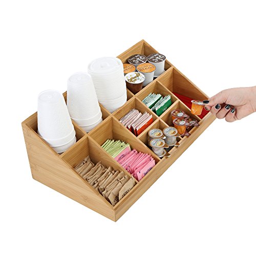 Mind Reader 11 Compartment Coffee Condiment Organizer, Brown Bamboo