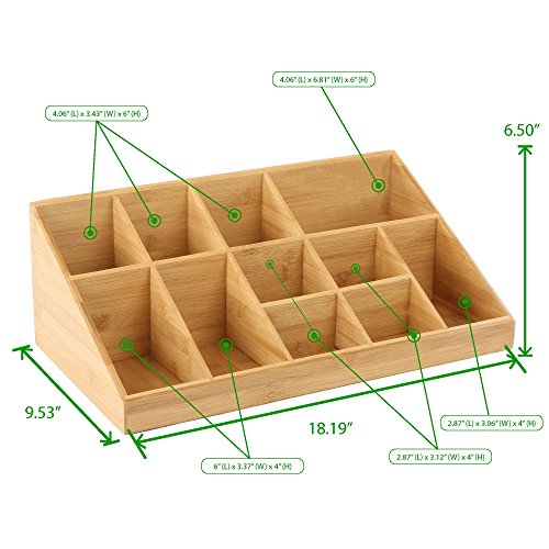 Mind Reader 11 Compartment Coffee Condiment Organizer, Brown Bamboo