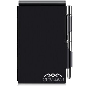 metal small notebook, mini notepad, small pocket notepad aluminum note case with mini metal pen and 60-page sheets - memo books note pads, solid black