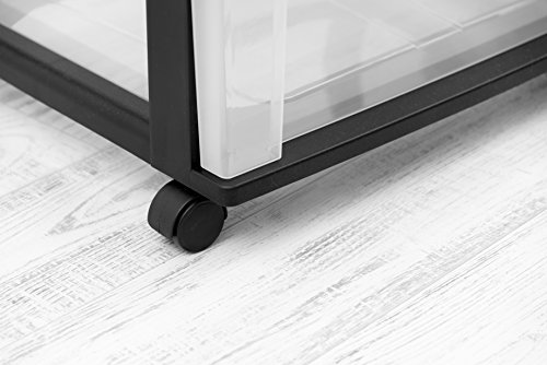 IRIS USA Plastic 4 Drawer Wide Storage Drawer Cart with 4 Caster Wheels for Home, Closet, Bedroom, Bathroom, Office, Laundry, Kitchen, Craft Room, Nursery and School Dorm, Black, Set of 1