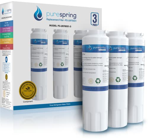 PureSpring NSF42 & NSF372 Certified Refrigerator Water Filter PS-UKF8001-s Compatible with KitchenAid 67003523, 67003523-750, 4396395, Viking RWFFR, Maytag UKF8001, Kenmore 469006, EDR4RXD1 (3 Pack)