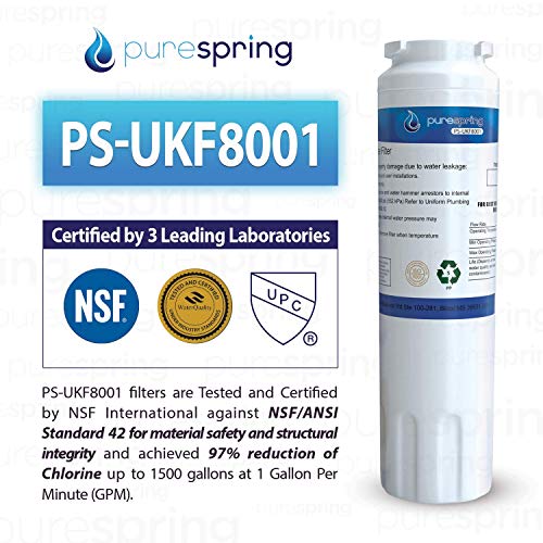 PureSpring NSF42 & NSF372 Certified Refrigerator Water Filter PS-UKF8001-s Compatible with KitchenAid 67003523, 67003523-750, 4396395, Viking RWFFR, Maytag UKF8001, Kenmore 469006, EDR4RXD1 (3 Pack)