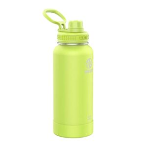 takeya actives insulated stainless steel water bottle with spout lid, 32 ounce, citron green