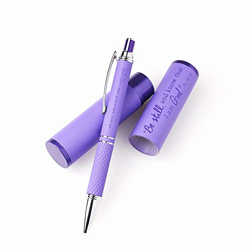 Be Still and Know Purple Stylish Classic Pen in Matching Gift Case - Psalm 46:10 Bible Verse Refillable Retractable Medium Ballpoint Pen for Journal Planner Writing Note Taking Calendar Agenda