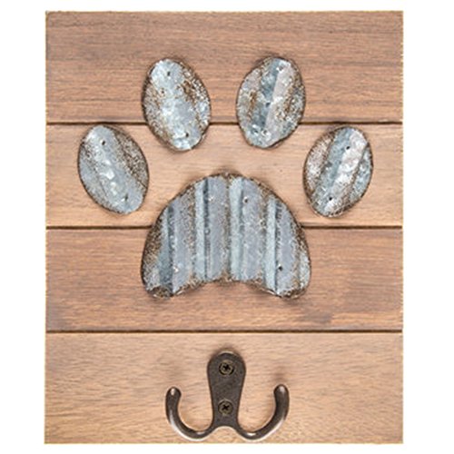 Mission Gallery Galvanized Metal and Wood Dog Paw Print Wall Hook Home Decor 8" x 6.5"