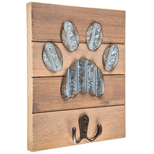 Mission Gallery Galvanized Metal and Wood Dog Paw Print Wall Hook Home Decor 8" x 6.5"