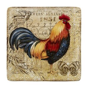 certified international 23657 gilded rooster square platter ceramic serveware, one size/12.5", multicolor