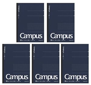 kokuyo campus pre-dotted notebook, a5-dotted 6 mm rule - 30 lines x 50 sheets - 100 pages, pack of 5 dark blue
