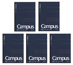 kokuyo campus pre-dotted notebook, semi b5-dotted 6 mm rule - 30 lines x 50 sheets - 100 pages, pack of 5 dark blue