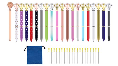 Big Diamond Pen 20 Pieces Rhinestones Crystal Metal Ballpoint Pens Black Ink With 20 Pack 3.2'' Ballpoint Pen Refills, Different Colors (20Pcs Big Diamond Pen)