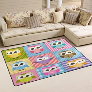 wozo colorful funny owl plaid area rug rugs non-slip floor mat doormats living dining room bedroom dorm 31 x 20 inches home decor