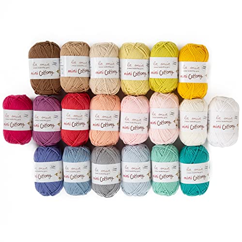 La mia Mini Cottony 20 Skein 100% Cotton Mini Yarn, Total 17.6 Oz Each 0.88 Oz (25g) / 65 Yrds (60m), Light, Dk (V1)