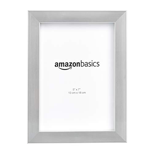 Amazon Basics Rectangular Photo Picture Frame, 5" x 7", Pack of 2, Nickel