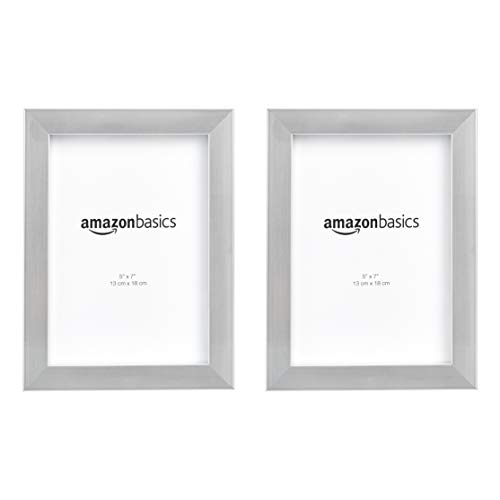 Amazon Basics Rectangular Photo Picture Frame, 5" x 7", Pack of 2, Nickel