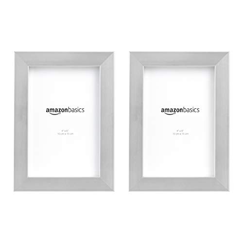 Amazon Basics Rectangular Photo Picture Frame, 4" x 6", Pack of 2, Nickel