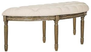 safavieh home collection abilene beige and rustic oak tufted rustic semi circle bench