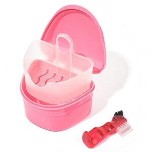 y-kelin denture bath box and denture brush denture&retainer set cleaner (pink)