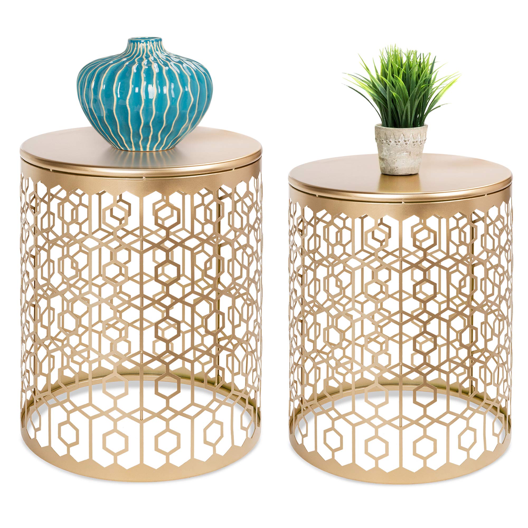 Best Choice Products Metal Accent Table, Set of 2 Decorative Round End Tables Nightstands, Coffee Side Tables for Living Room Bedroom Office, Nesting - Gold