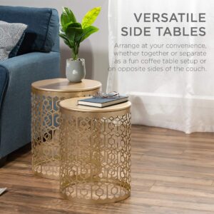 Best Choice Products Metal Accent Table, Set of 2 Decorative Round End Tables Nightstands, Coffee Side Tables for Living Room Bedroom Office, Nesting - Gold