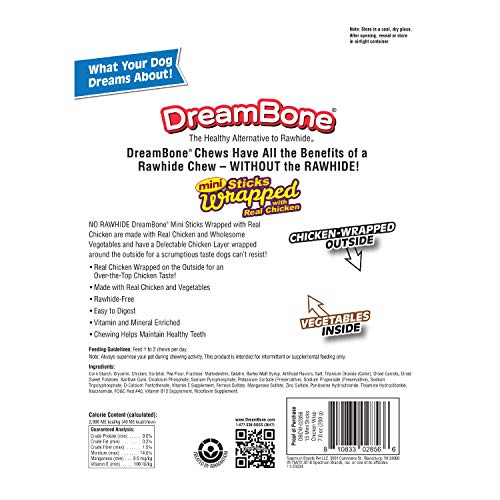 DreamBone Mini Sticks Wrapped With Real Chicken, Rawhide Free Dog Chew Sticks, 15 Count