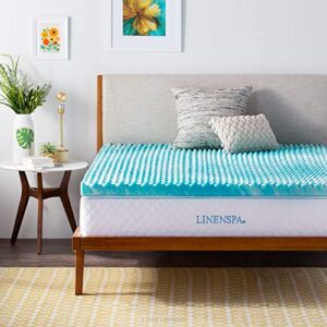 Linenspa 3 Inch Convoluted Gel Swirl Memory Foam Mattress Topper - Promotes Airflow - Relieves Pressure Points - Queen