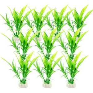 SunGrow Artificial Aquarium Plants for Aquatic Pets, Realistic Green Plants with Ceramic Base, Fish Tank Decorations & Home Decor, 10Pcs/Pack