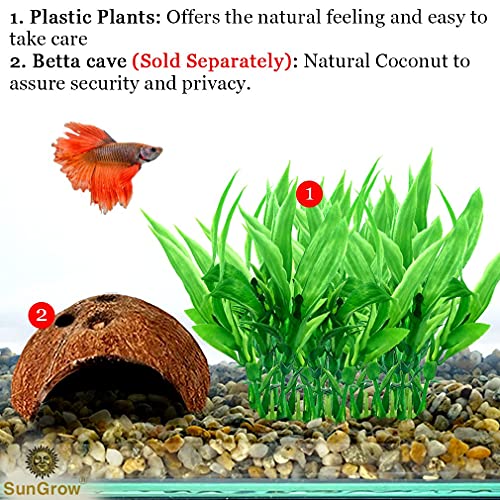 SunGrow Artificial Aquarium Plants for Aquatic Pets, Realistic Green Plants with Ceramic Base, Fish Tank Decorations & Home Decor, 10Pcs/Pack