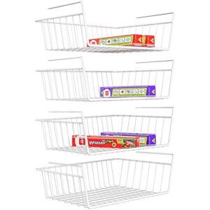 under shelf basket, ispecle 4 pack under cabinet organizer easy to install and use versatile metal pantry organizer add storage to kitchen cabinet pantry cupboards and shelves, white