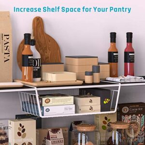 Under Shelf Basket, iSPECLE 4 Pack Under Cabinet Organizer Easy to Install and Use Versatile Metal Pantry Organizer Add Storage to Kitchen Cabinet Pantry Cupboards and Shelves, White