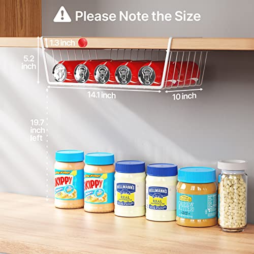 Under Shelf Basket, iSPECLE 4 Pack Under Cabinet Organizer Easy to Install and Use Versatile Metal Pantry Organizer Add Storage to Kitchen Cabinet Pantry Cupboards and Shelves, White