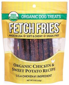 fetch fries organic chicken & sweet potato jerky fries for dogs (5 oz).