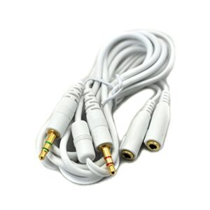2 plugs 2 jacks microphone audio extension cord 3.5mm cable for computer gaming headphone headset (4.9 foot,150cm, white)
