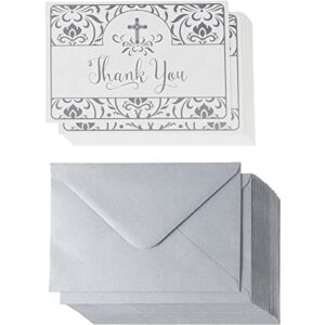 thank you postcard set with envelopes, religious greeting cards, floral design (48 pack)