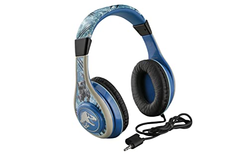 Jurassic World Kids Headphones, Adjustable Headband, Stereo Sound, 3.5Mm Jack, Wired Headphones for Kids, Tangle-Free, Volume Control, Childrens Headphones Over Ear for School Home, Travel