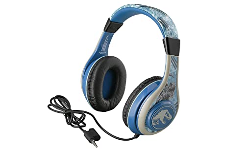 Jurassic World Kids Headphones, Adjustable Headband, Stereo Sound, 3.5Mm Jack, Wired Headphones for Kids, Tangle-Free, Volume Control, Childrens Headphones Over Ear for School Home, Travel