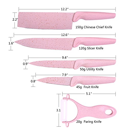 Bonaweite Pink Knife Set, Pink Knife Set With Block, Pink Kitchen Knife Set, Pink Kitchenware Knives, Chef Pink Cooking Knife Set, Wheat Straw Stainless Steel Pink Knives Kitchen Ware