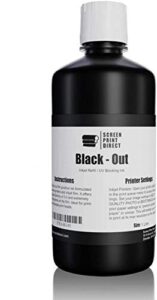 screen print direct® uv blocking ink refill (1 ltr) - black out universal inkjet refill for film positives, high opacity black ink for waterproof inkjet film - black dye ink screen printing supplies