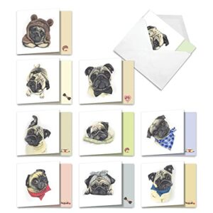 the best card company - 10 blank dog greeting cards for all occasions (4 x 5.12 inch) - snuggle pugs amq5648ocb-b1x10