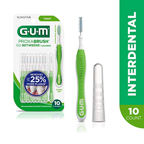 GUM Proxabrush Go-Betweens - Tight - Interdental Brushes for Tight Teeth - Soft Bristled Dental Picks for Plaque Removal & Gum Health - Safe for Braces & Dental Devices, 10 count