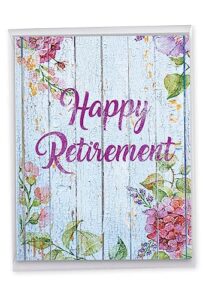 the best card company - 1 jumbo congratulations notecard w/envelope (large 8.5 x 11 inch) happy retirement appreciation with flowers for boss, coworker - blooming driftwood j6108jrtg-us