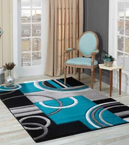 glory rugs area rug modern 5x7 turquoise soft hand carved contemporary floor carpet with premium fluffy texture for indoor living dining room and bedroom area