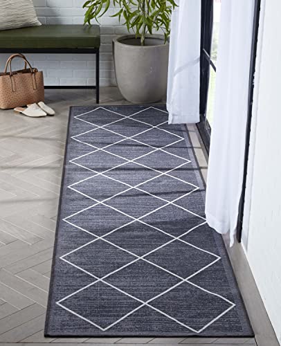 Well Woven Clover Diamond Lattice 2'7" x 9'10" Runner Grey